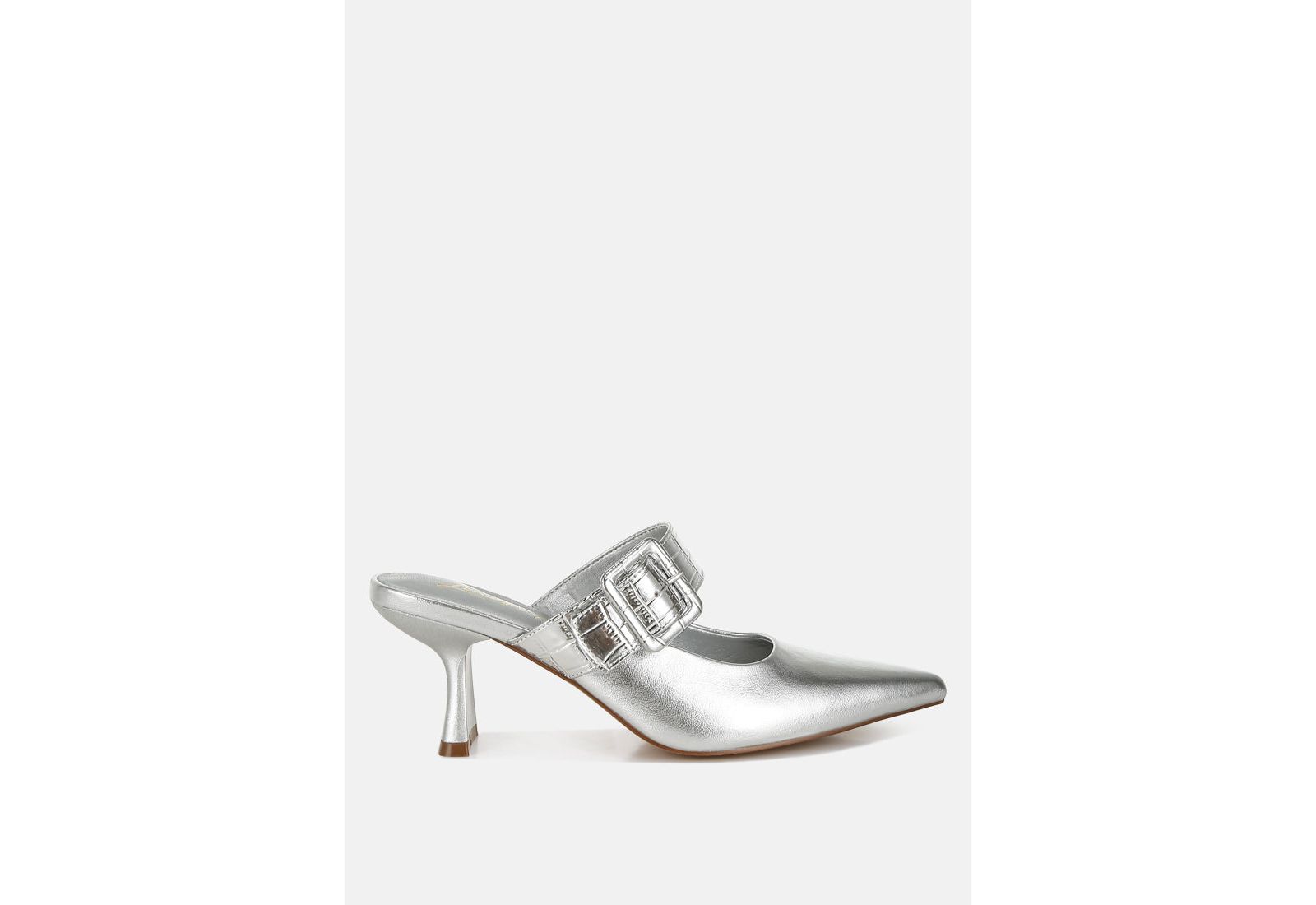London Rag Women's Bismi Large Buckle Kitten Heel Mules