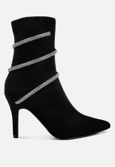 London Rag Womens Roda Rhinestone Wrap-Around Stiletto Boots