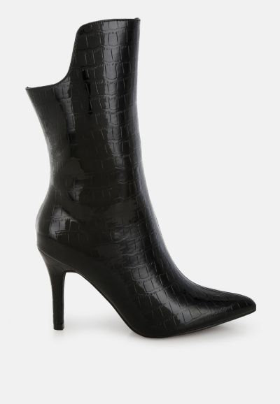 London Rag Womens Kultrus Croco Stiletto Heel Mid-Calf Boots