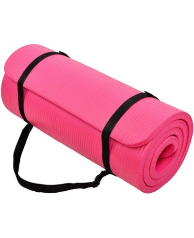 BalanceFrom GoCloud 1" Extra Thick Exercise Yoga Mat with Carrying Strap, Pink