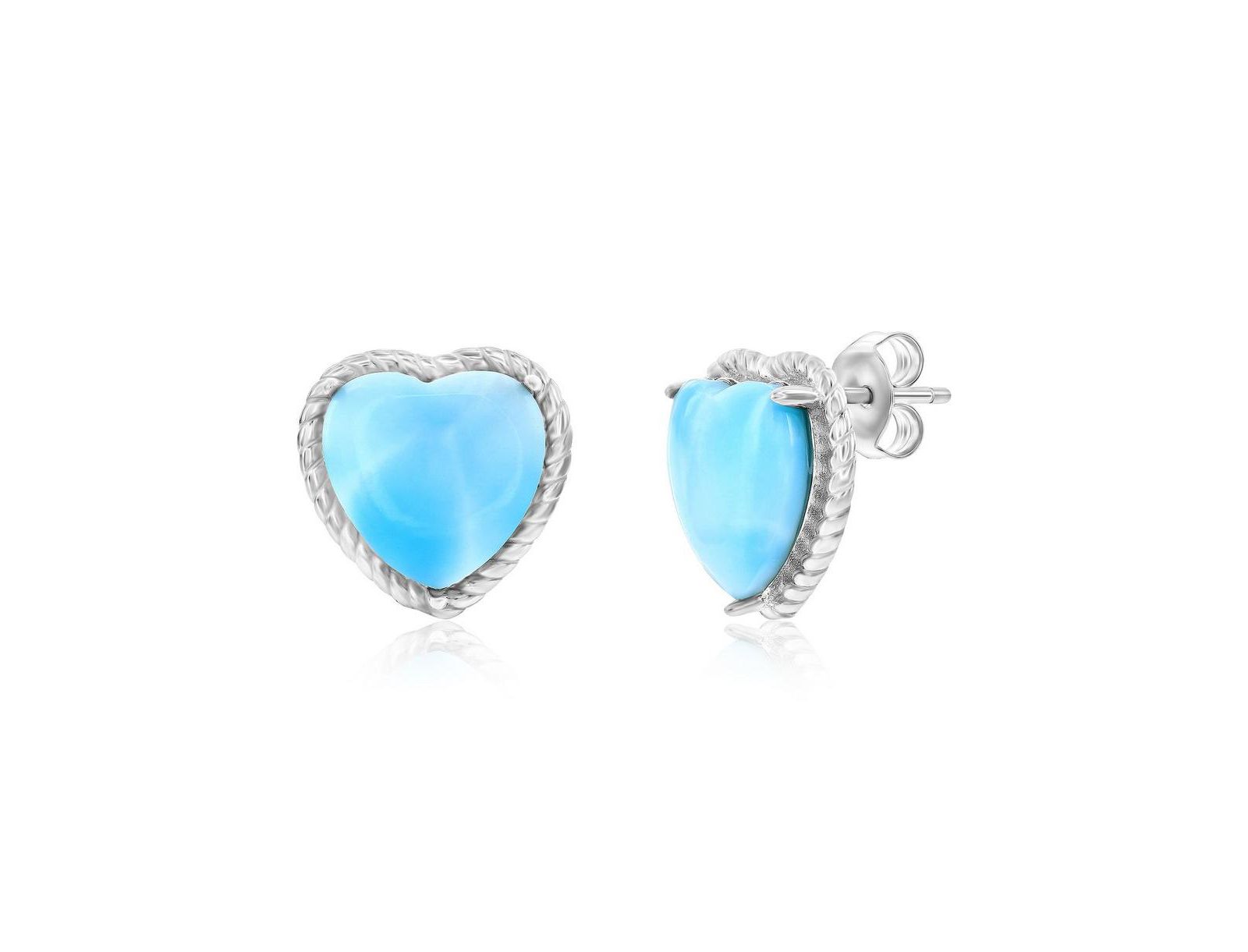 Серьги-гвоздики Caribbean Treasures Sterling Silver Larimar Heart Rope Design