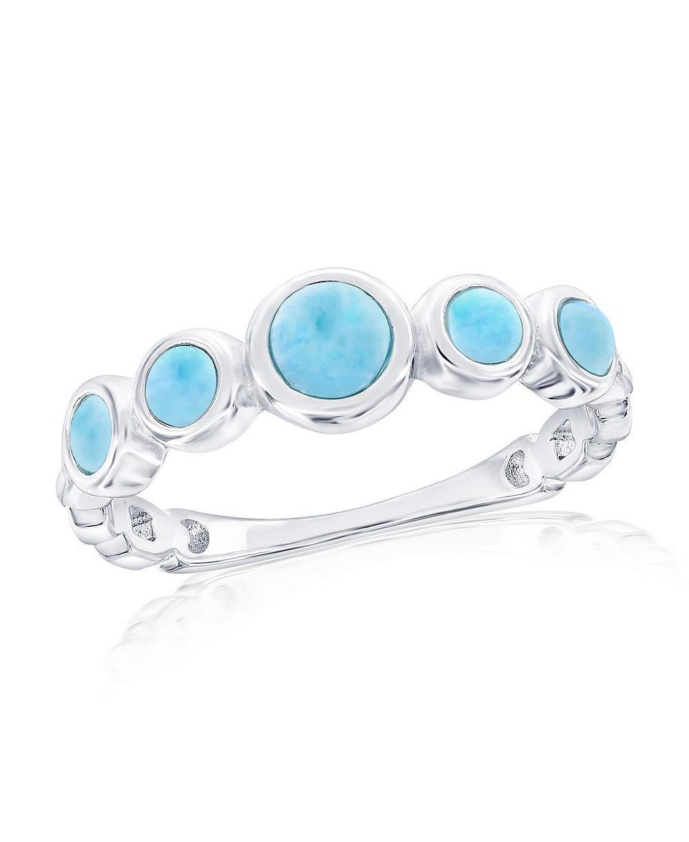 Caribbean Treasures Sterling Silver, Graduating Round Larimar Ring