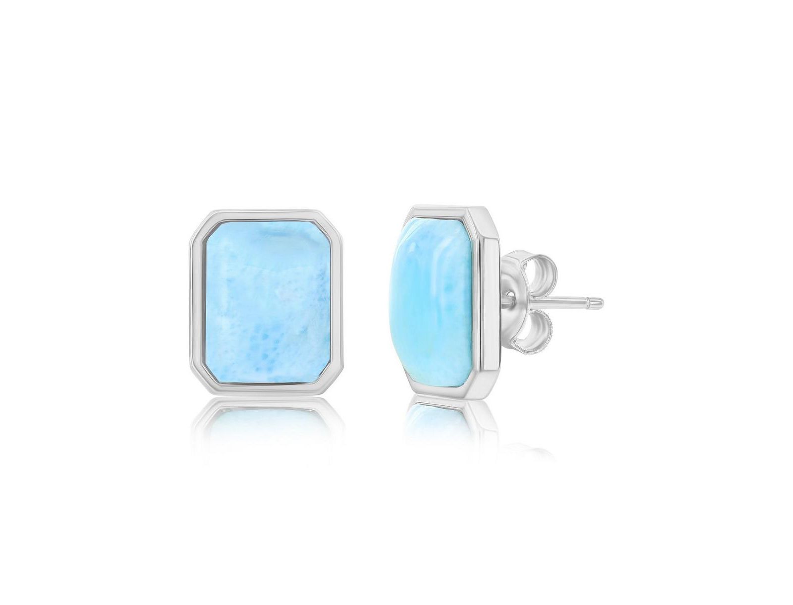 Caribbean Treasures Серьги-гвоздики Larimar Rectangle Sterling Silver