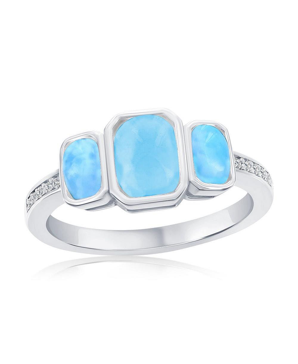 Кольцо Caribbean Treasures Sterling Silver Rectangle Larimar & CZ