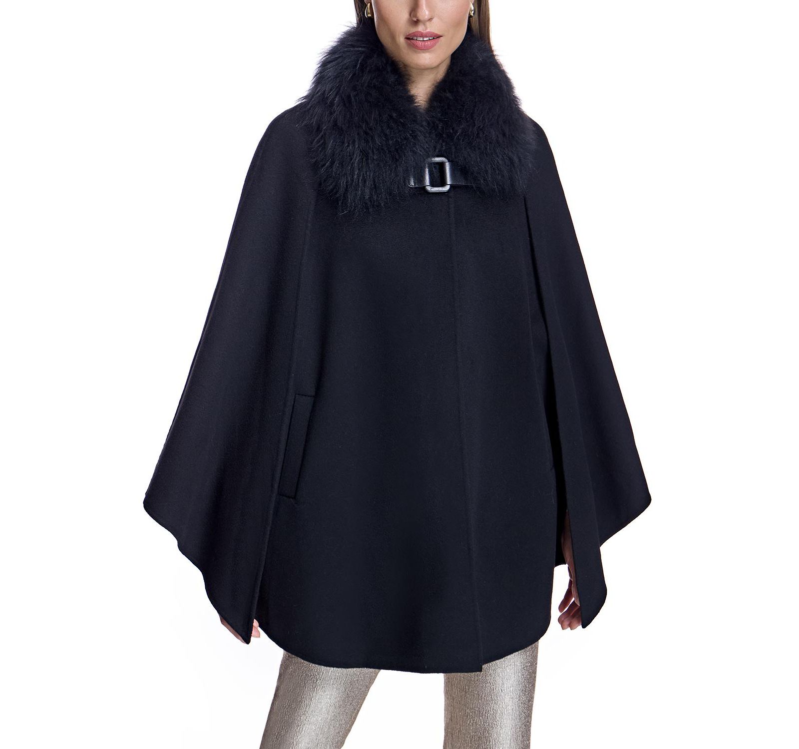 Julia & Stella by Maximilian Women's Cashmere Cape with Buckle Detail