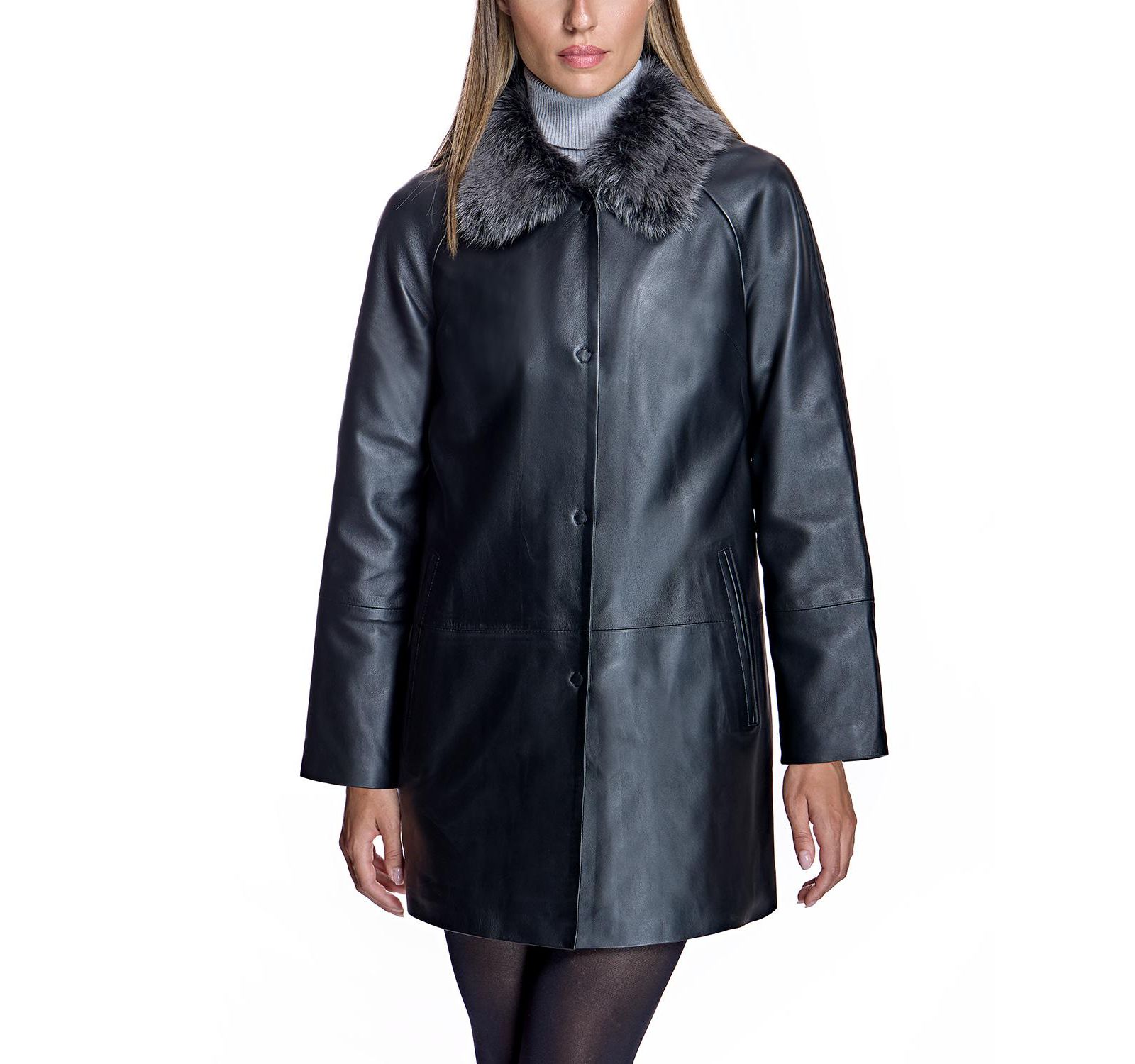 Julia & Stella by Maximilian Women's Leather Jacket With Shearling Collar