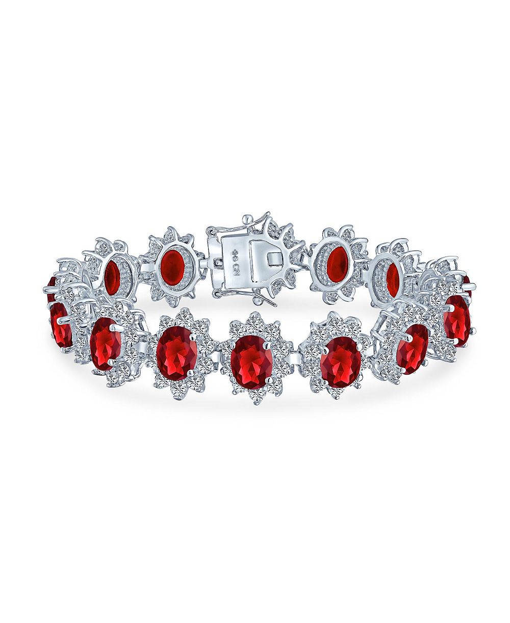Браслет Bling Jewelry Crown Halo CZ Statement Cocktail Vintage Style Ruby Red Oval CZ