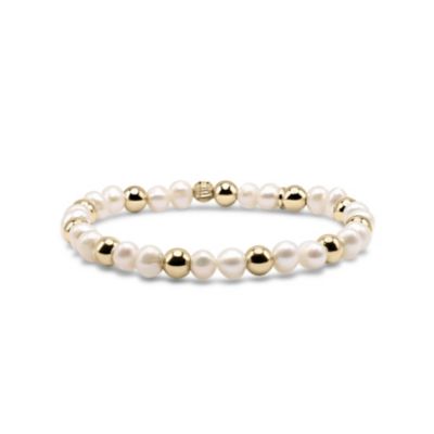 Freshwater Pearl and Non-Tarnishing  6mm Gold-Filled Ball Stretch Bracelet