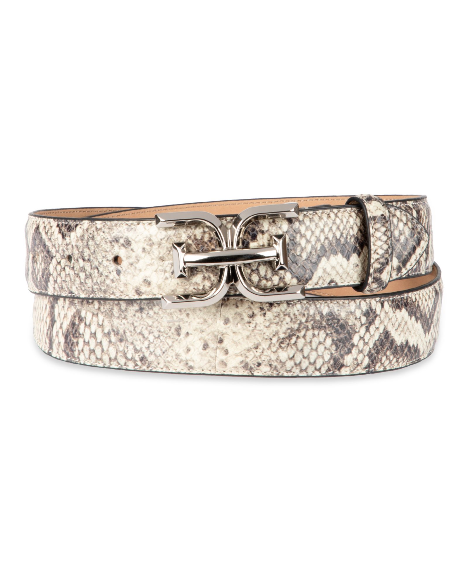 Sam Edelman Women's Double-E Plaque Buckle Exotic Print Belt
