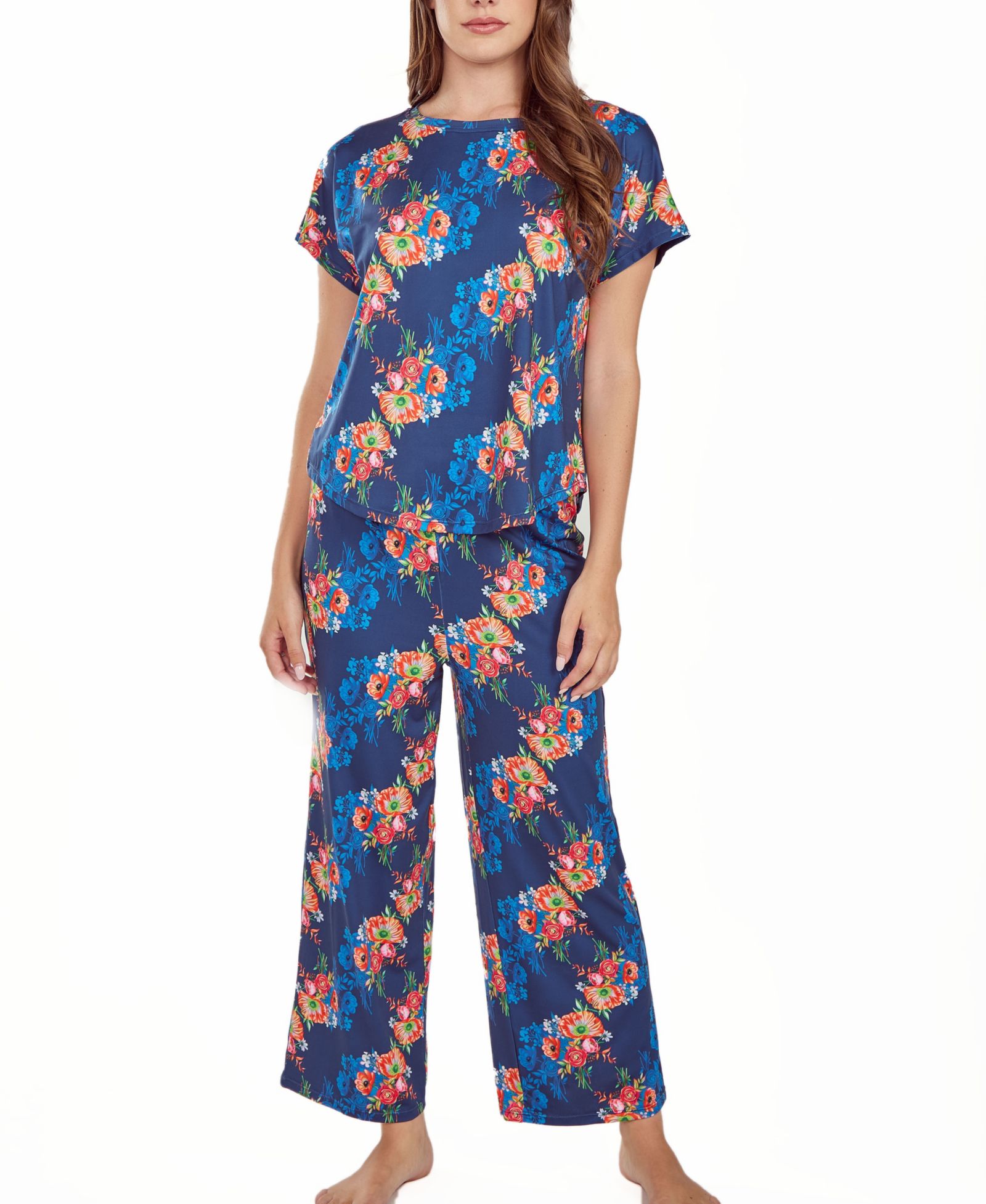 Комплект пижамы iCollection Women's Floral Microfiber Crop Pant and Top