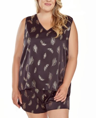 iCollection пижамный комплект Silky Tank в принте Feather, Plus Size