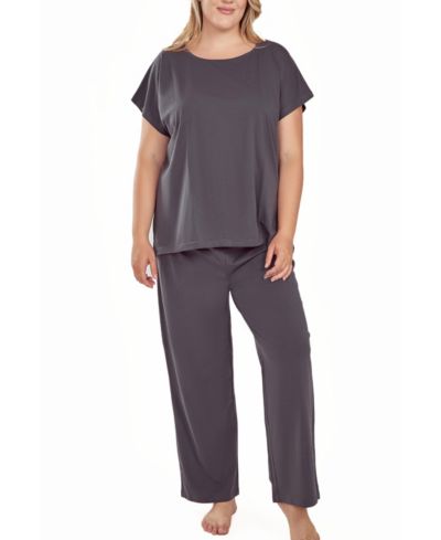 iCollection Пижамный комплект из мягкого трикотажного топа и брюк Plus Size