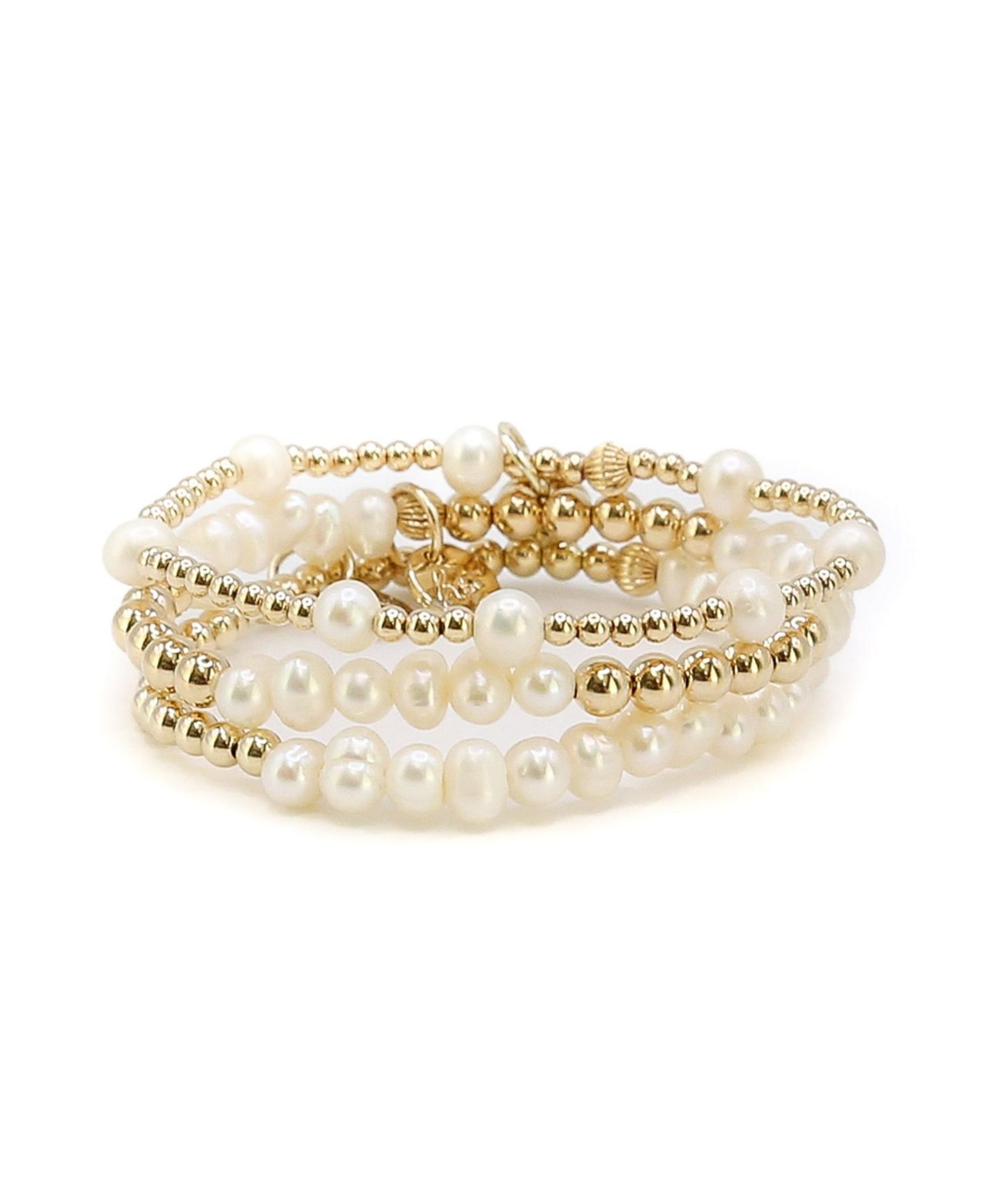 Gold Filled Balls and Freshwater Pearl Bracelet Stack