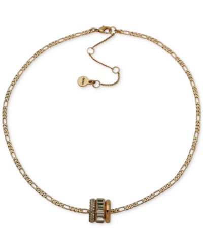 DKNY Gold-Tone Crystal Pavé, Baguette & Polished Rondelle Figaro Link Pendant Necklace, 16" + 3" extender
