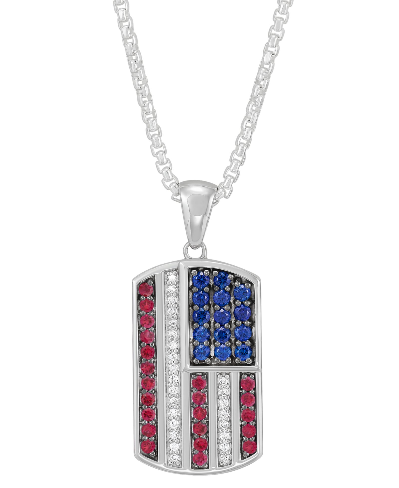 Grown With Love Мужской Lab Grown Multi-Gemstone Flag Dog Tag 22" Pendant Necklace в Sterling Silver