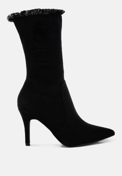 London Rag Womens Himkok Distressed Denim Mid-Calf Boots