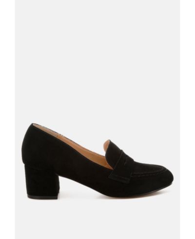 Rag and Co Womens Astra Block Heel Genuine Suede Loafers