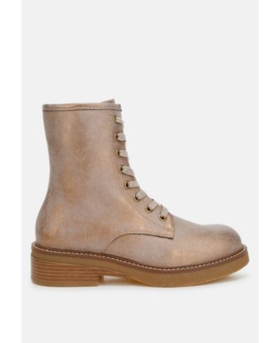 London Rag Womens Clover Faux Leather Lace Up Boots