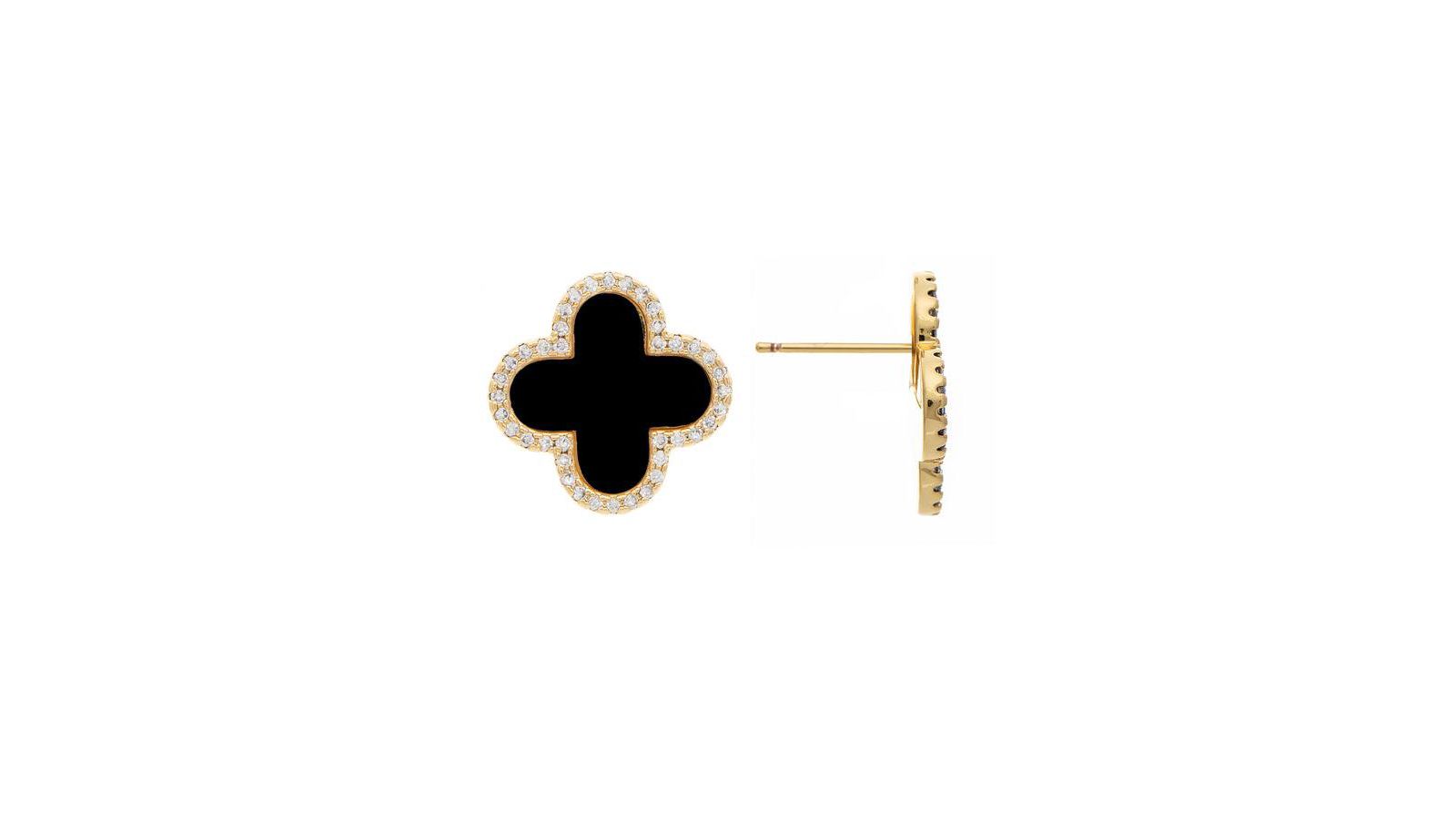 Onyx and Cubic Zirconia Flower Stud Earrings