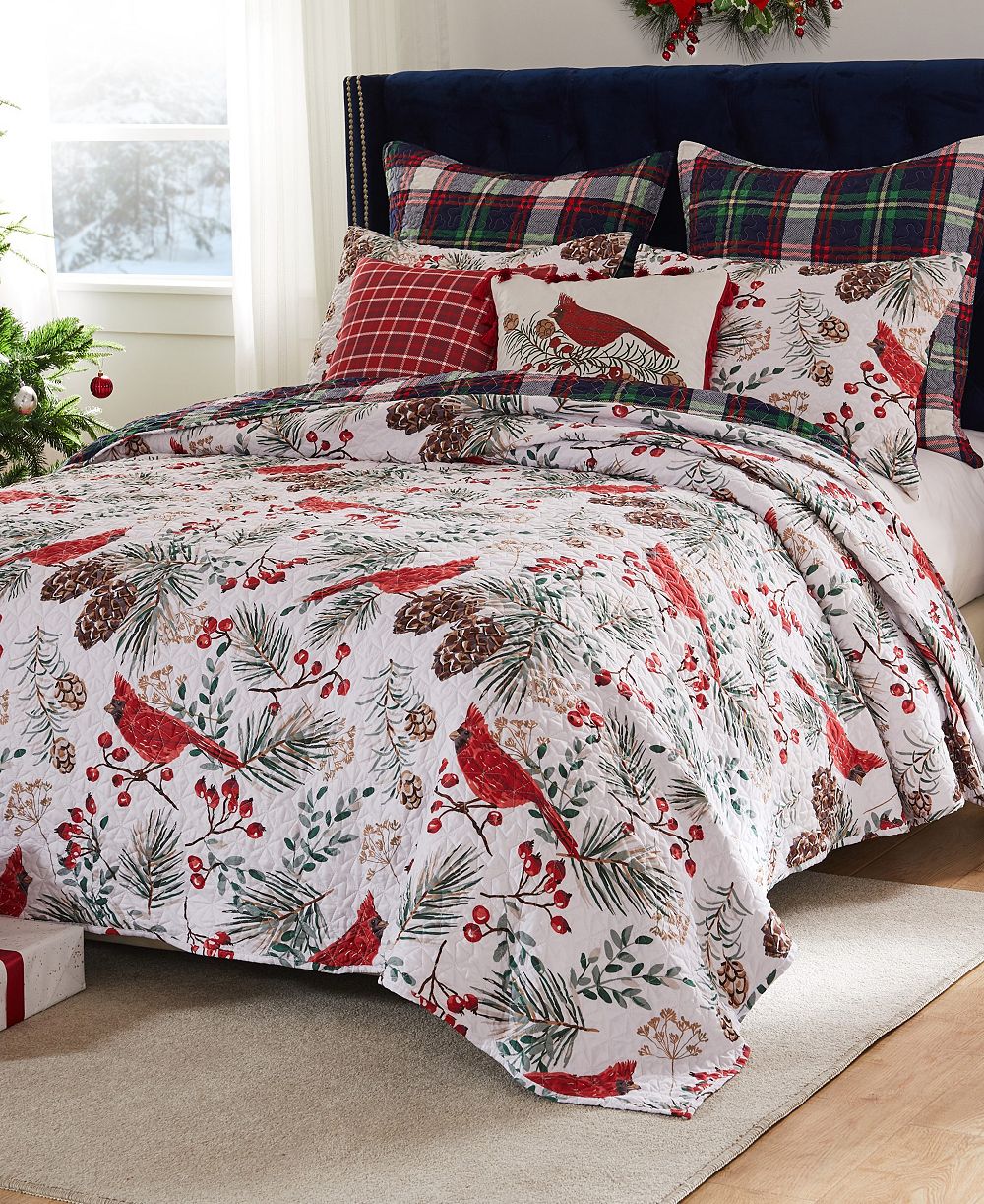 Набор из 3 покрывал Greenland Home Fashions Cardinal Plaid Holiday, Full/Queen