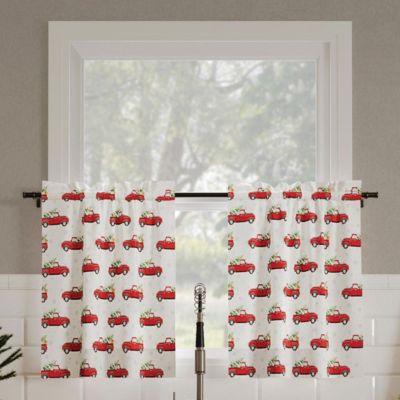 Парная полупрозрачная кухонная занавеска с карманом для штанги Christmas Pickup Truck