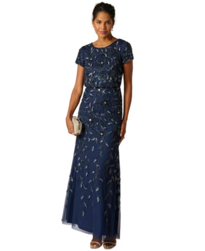 Adrianna Papell Women's Boat-Neck Blouson Beaded Gown