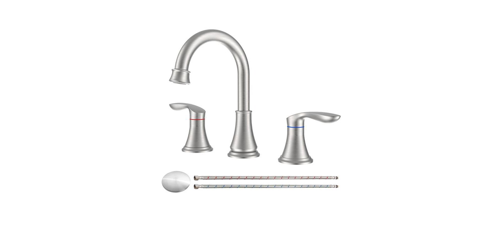 2-Handle 8-Inch Widespread Brushed Nickel Bathroom Sink Faucet for Lavatory Vanity Use