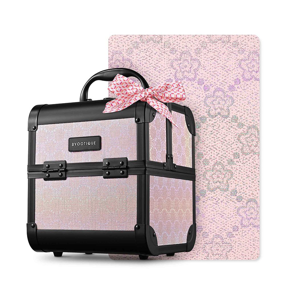 Byootique Makeup Train Case Cosmetic Organizer 2-Tier Artist Rococo and ForgetMeNot