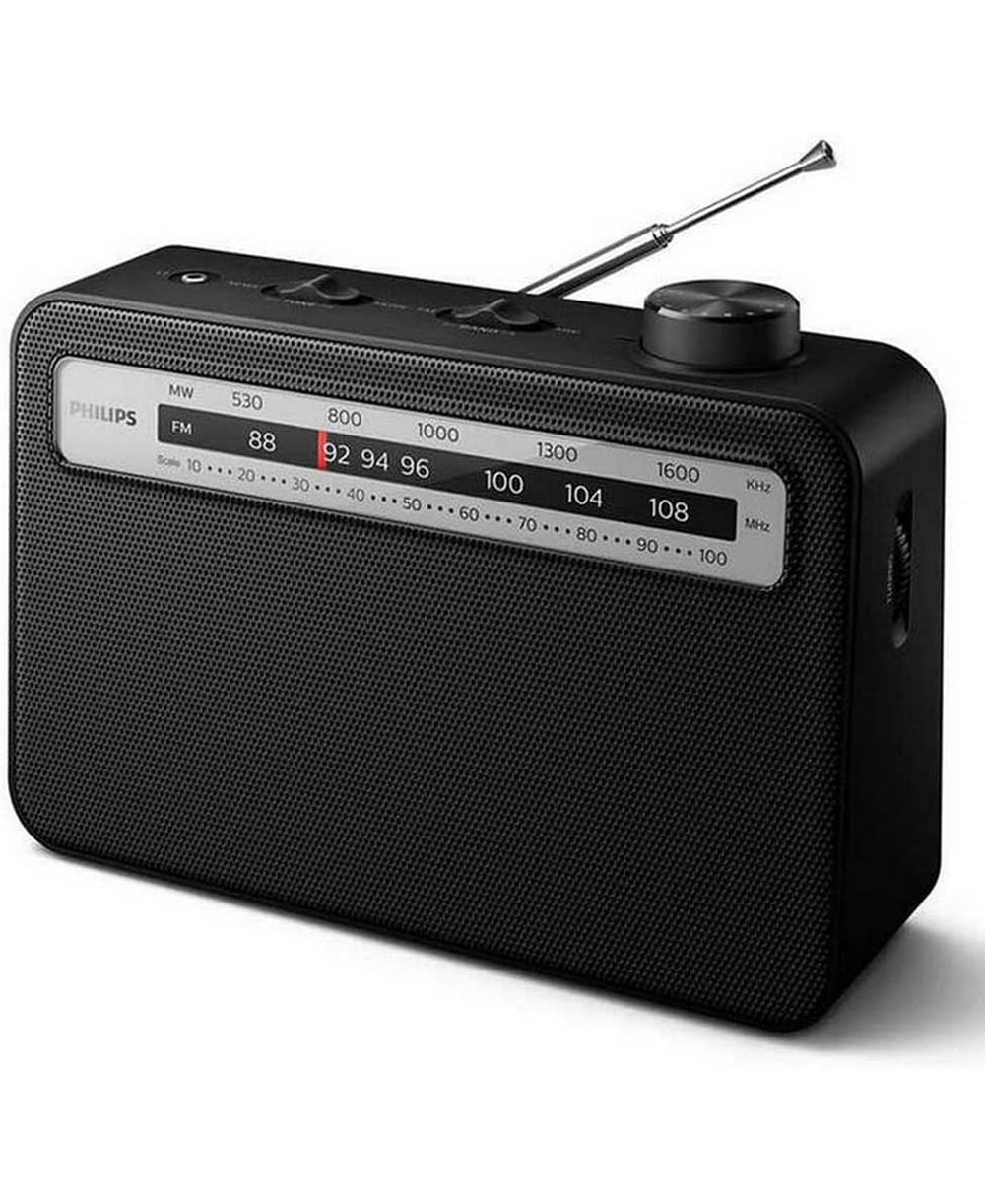 PHILIPS Portable AM/FM Radio with Speaker, Battery Operated, Compact Design, Analog Tuning, and Headphone Jack - Black