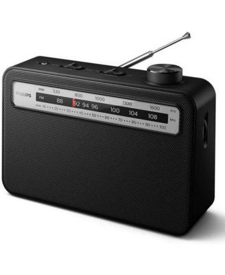 PHILIPS Portable AM/FM Radio with Speaker, Battery Operated, Compact Design, Analog Tuning, and Headphone Jack - Black