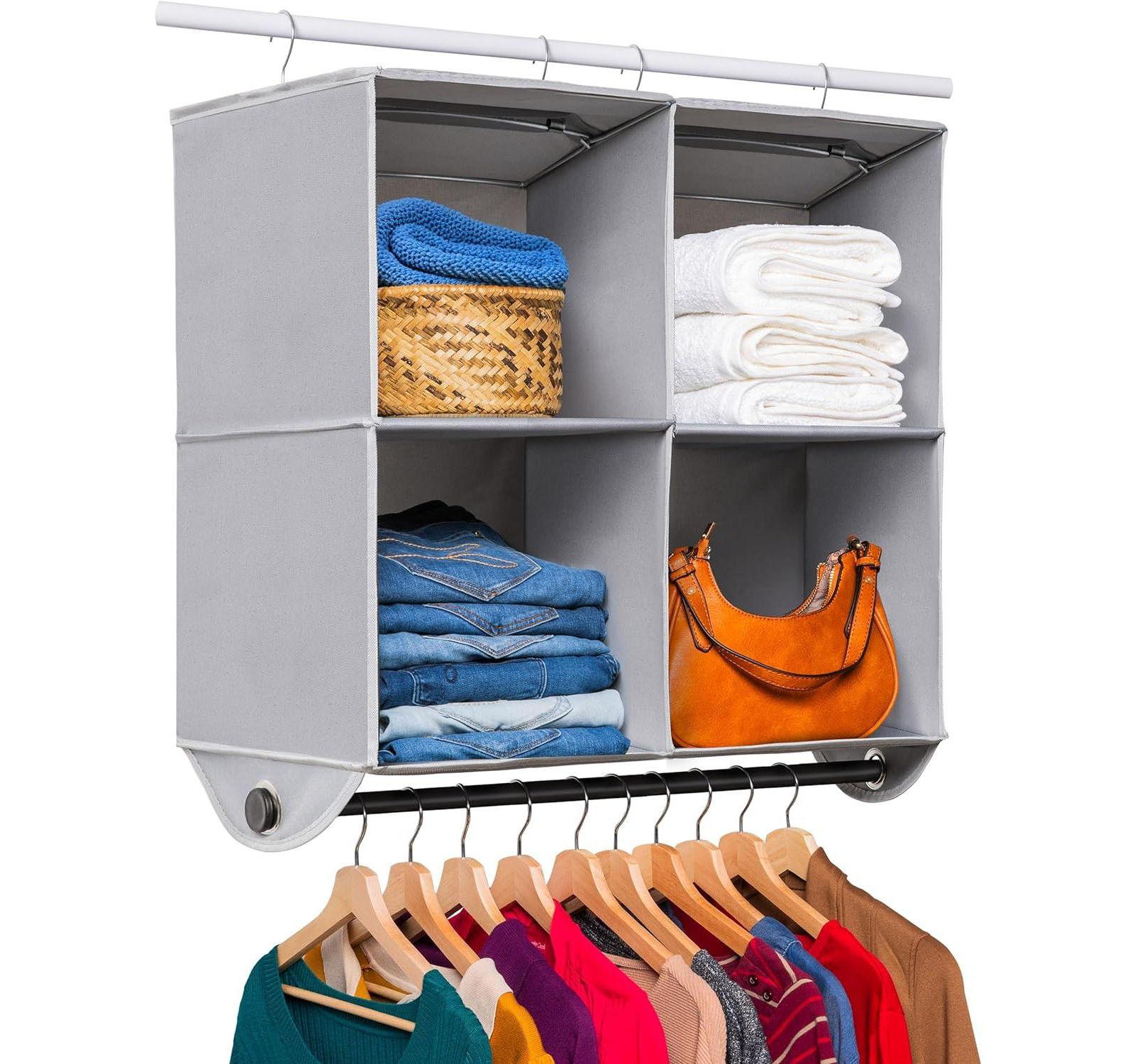 Florida Brands Hanging Closet Organizer with 4 Shelves and Black Metal Rod