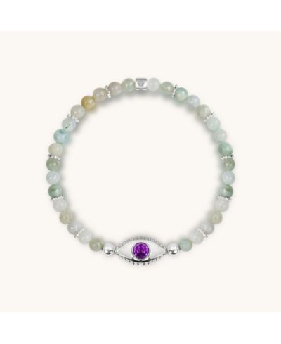Karma and Luck Jade Amethyst Silver Evil Eye Charm Bracelet