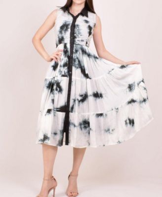 RAAS Женский Hand Tie-Dye Tiered Button Midi Dress