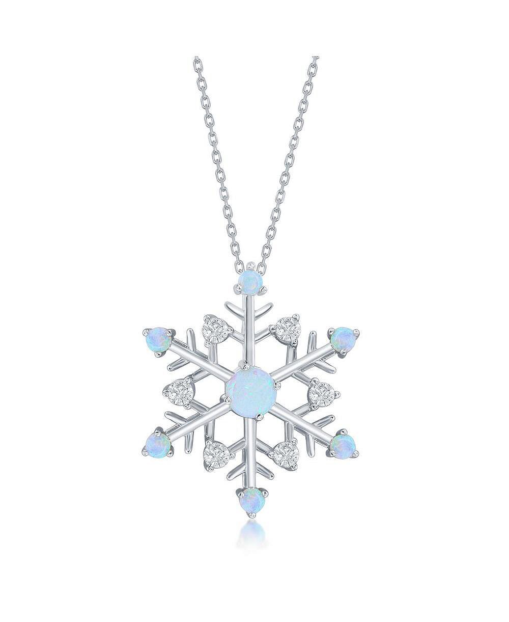 Caribbean Treasures Sterling Silver Synthetic Opal & CZ Snowflake Pendant