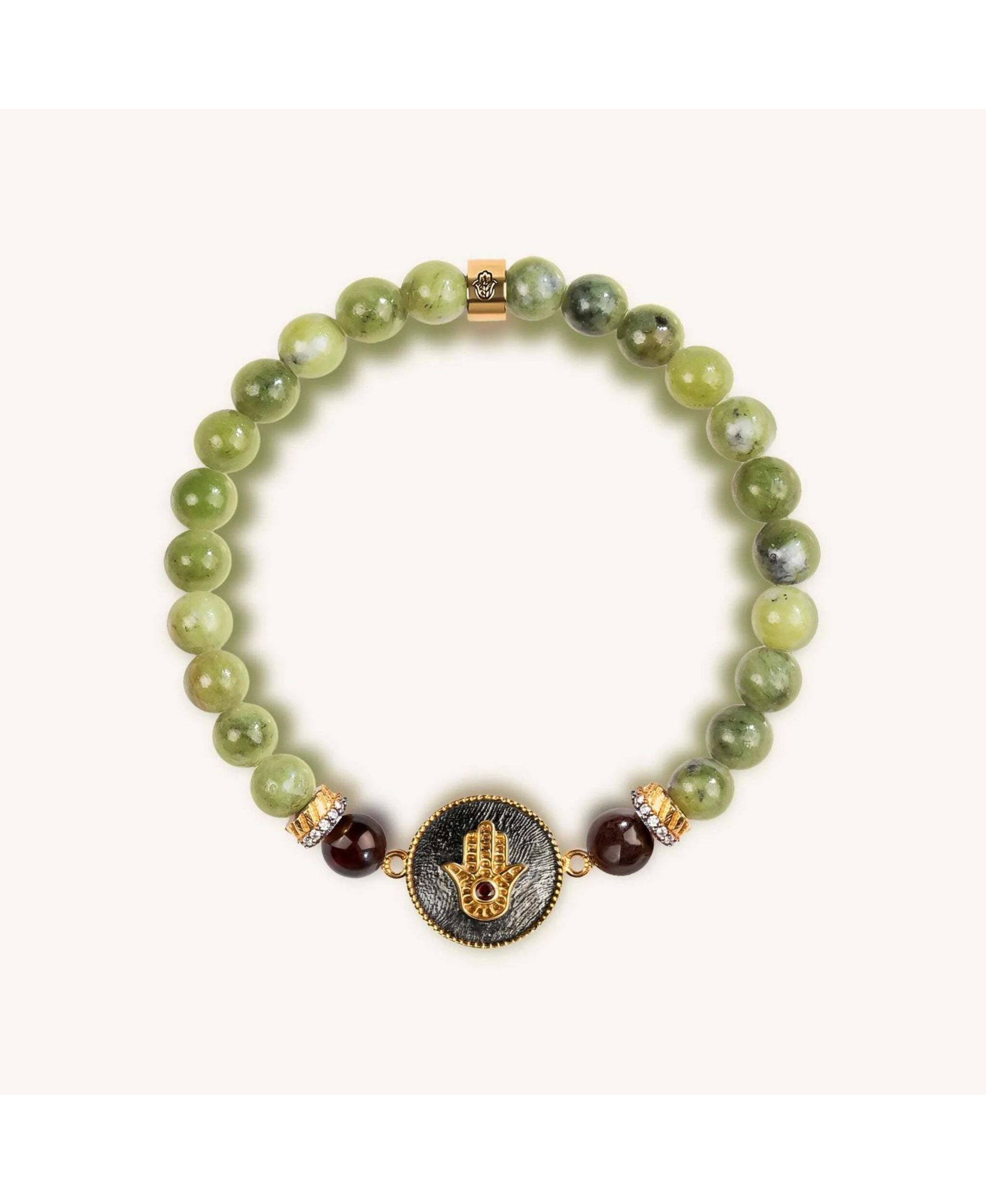 Karma and Luck Jade Stone Hamsa Charm Bracelet