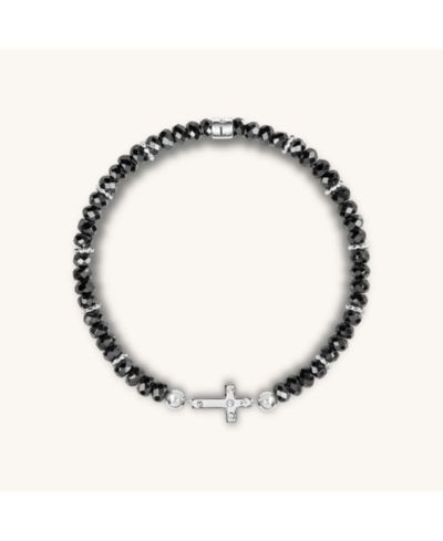 Karma and Luck Hematite Silver Cross Charm Bracelet