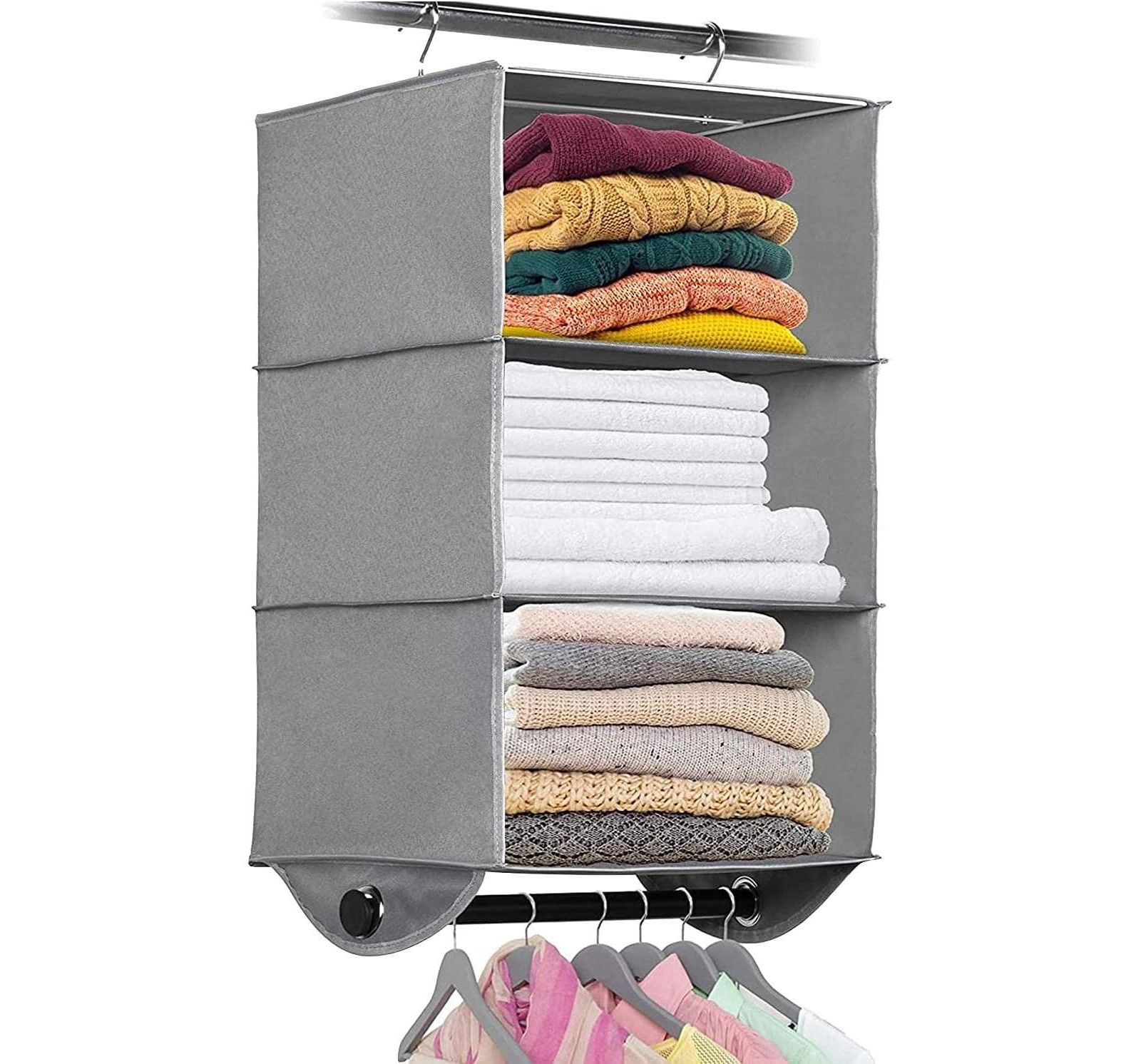 Florida Brands Hanging Closet Organizer with 3 Shelves and Black Metal Rod