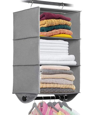 Florida Brands Hanging Closet Organizer with 3 Shelves and Black Metal Rod