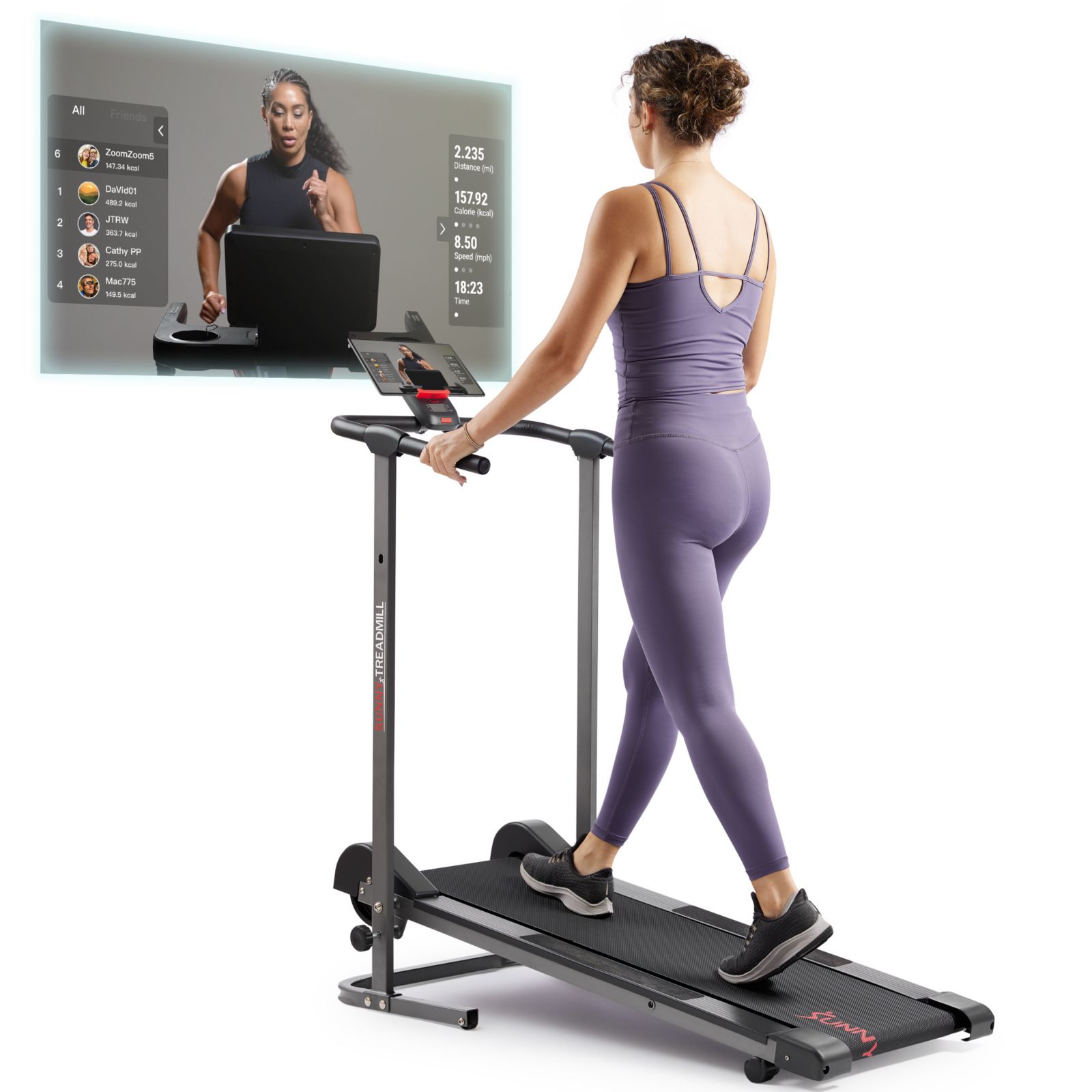 Smart Manual Walking Treadmill with Digital Monitor and 300 LB Weight Capacity — Compact & Foldable, Bluetooth Connection with SunnyFit App