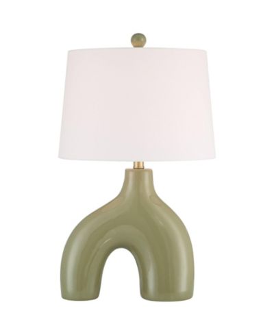 Possini Euro Design Lyrah 25" High Mid Century Modern 3-Way Table Lamp Green Glaze Finish Ceramic Single White Shade Living Room Bedroom
