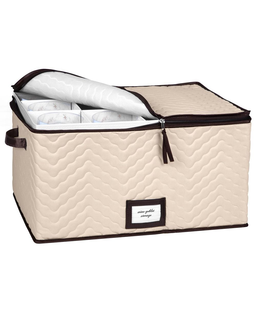 Florida Brands Wine Glass Storage Box with Dividers and 5"W cells - Holds 12 Wine Glasses up to 10" Tall