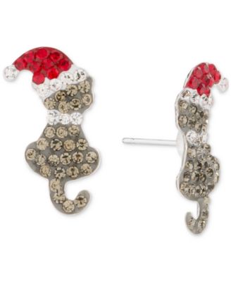 Серьги-пусеты Macy's Sterling Silver Crystal Santa Hat Cat