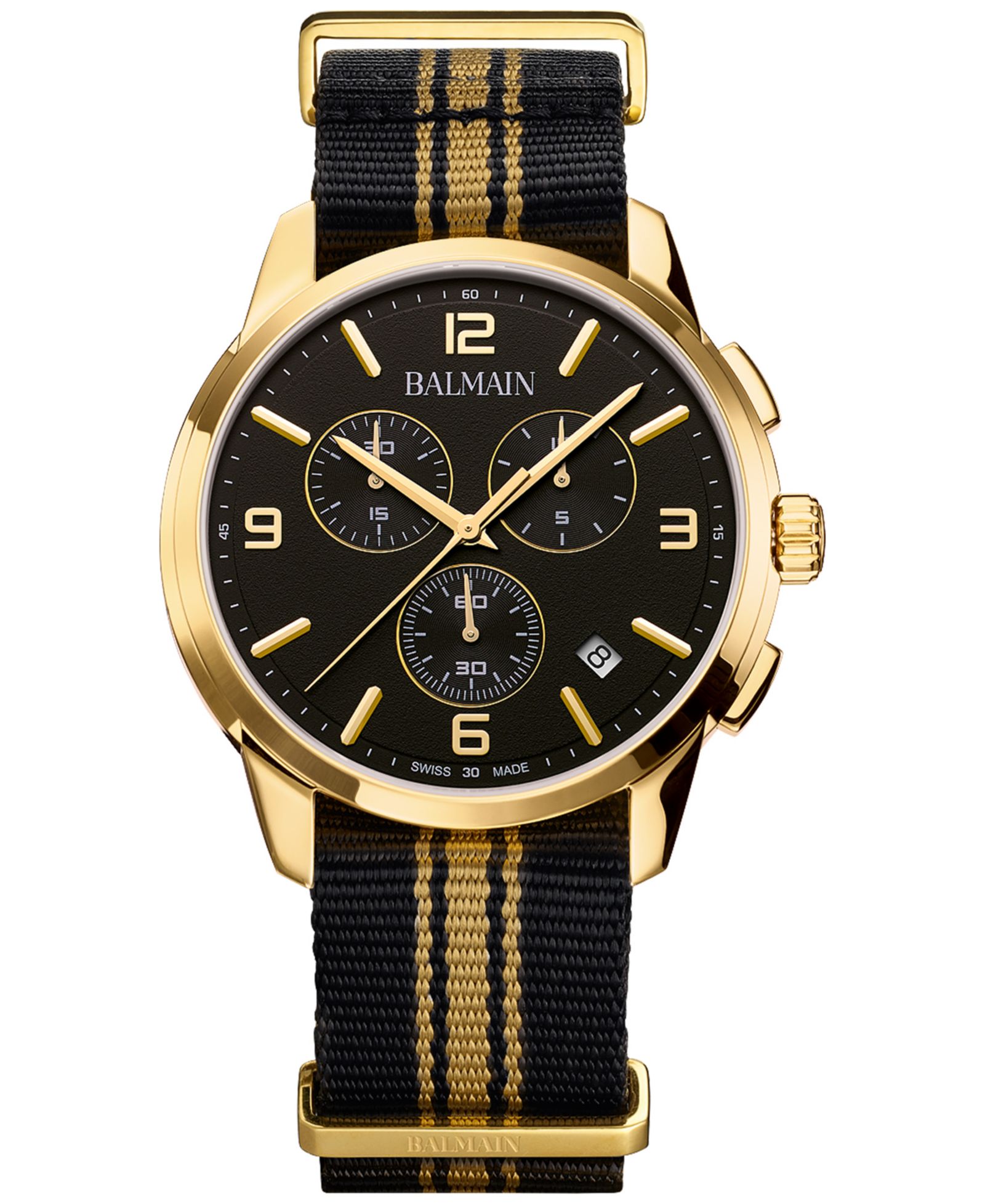Мужские часы Balmain Swiss Chronograph Madrigal Black Striped NATO Strap 42mm