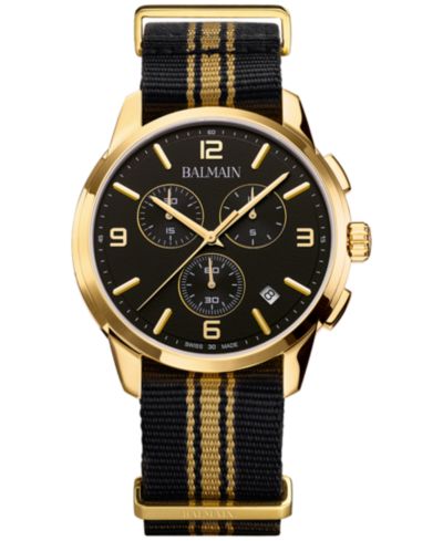 Мужские часы Balmain Swiss Chronograph Madrigal Black Striped NATO Strap 42mm
