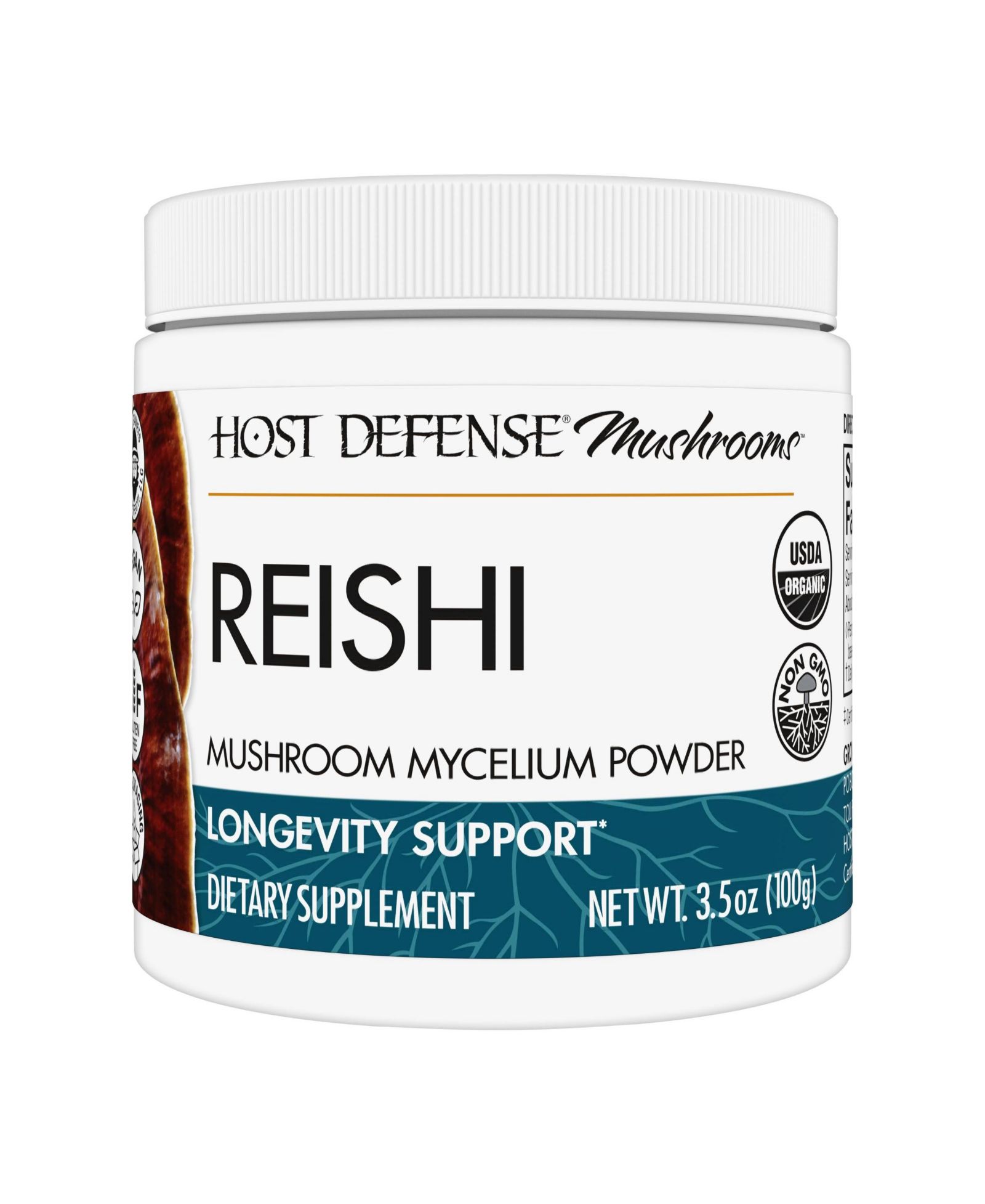 Порошок Host Defense Reishi - добавка из грибов для поддержки сердца и иммунитета, энергии, жизненных сил и общего благополучия - 3.5 oz, 66 порций