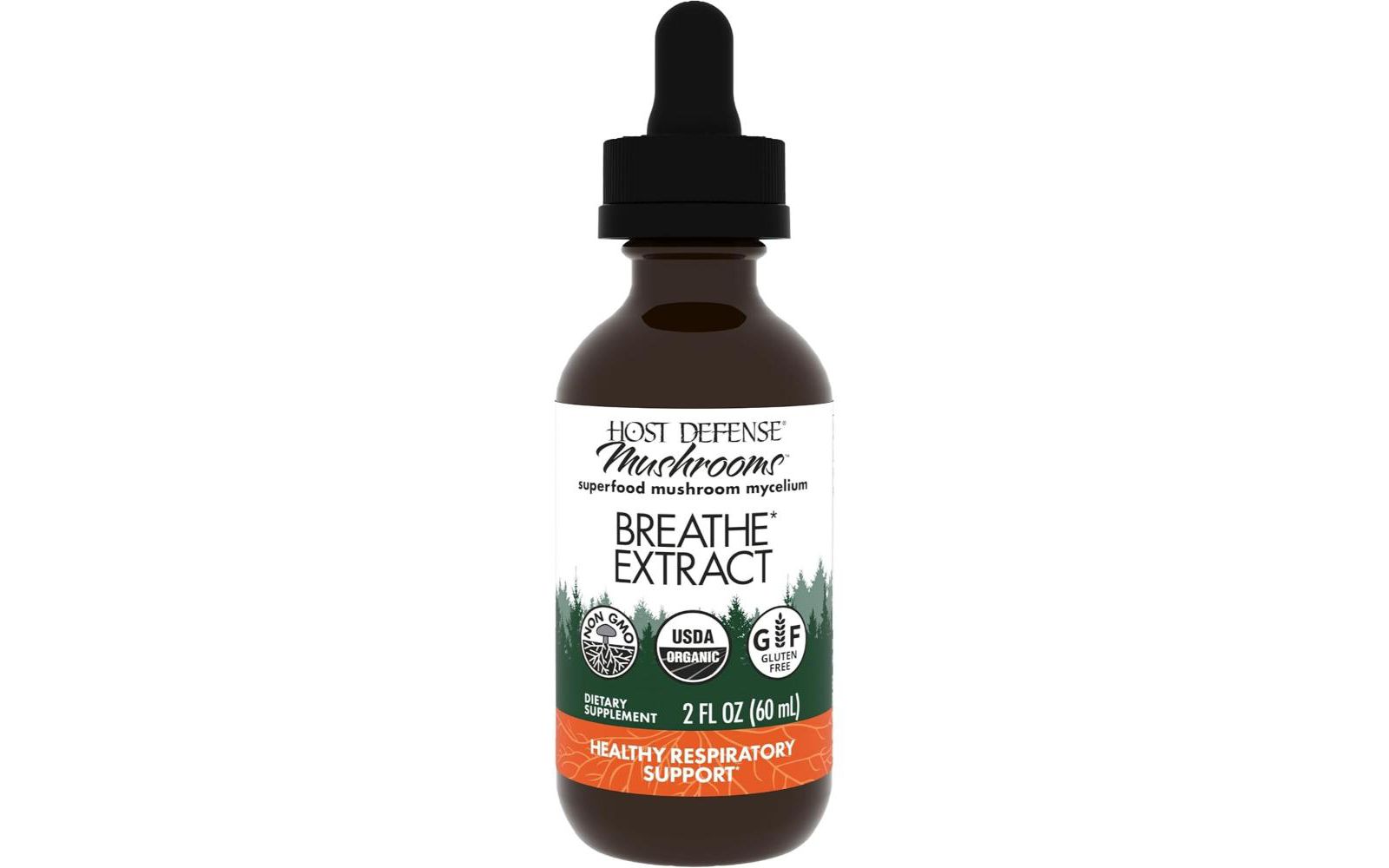 Грибная жидкая добавка Host Defense Breathe Extract для поддержки иммунитета и дыхания с чагой, рейши и кордицепсом — 2 fl oz (60 порций)