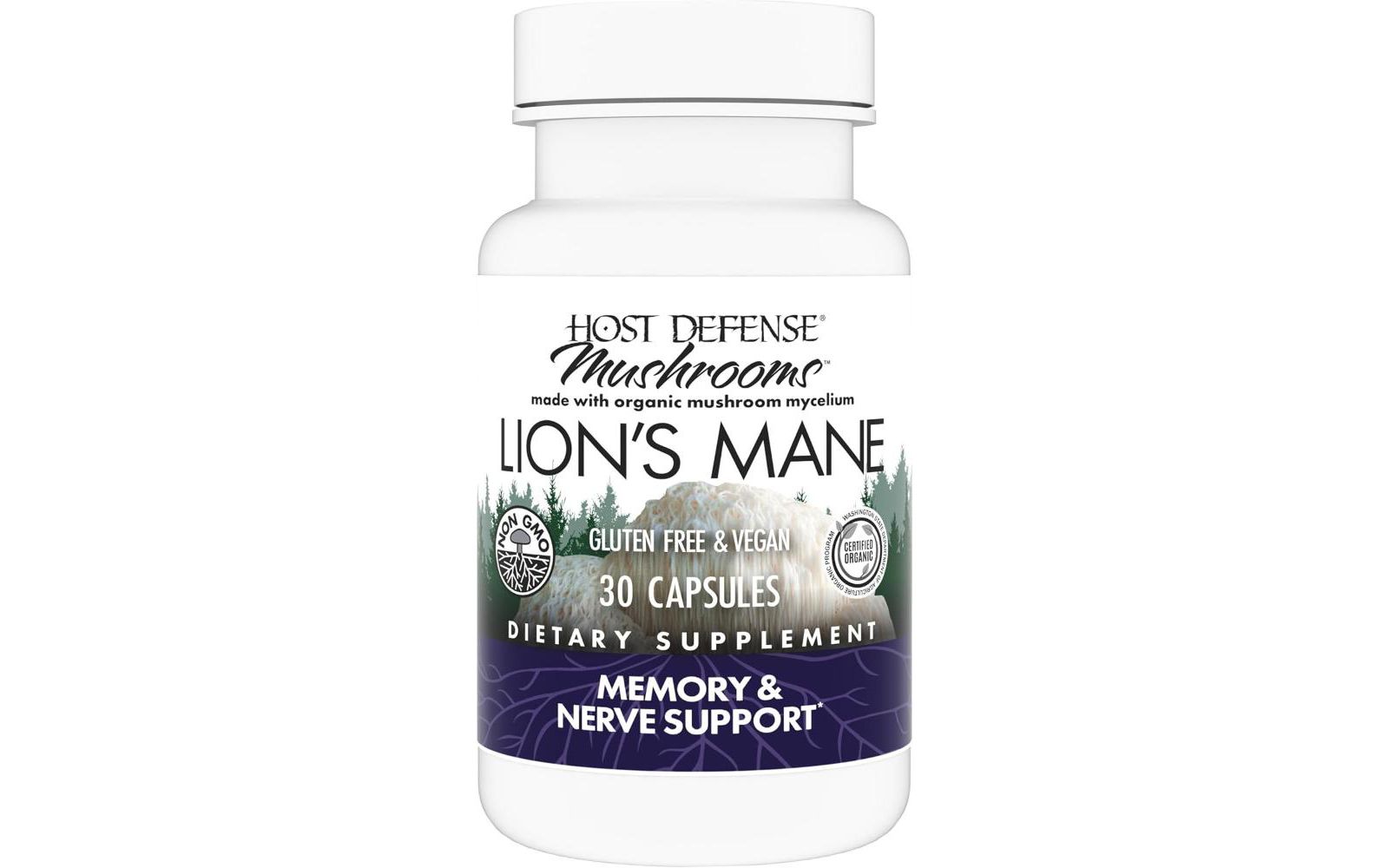 Host Defense Mushrooms Lion's Mane Supplement Capsules for Brain Health Support Focus and Memory Function - 30 Capsules (15 Servings)