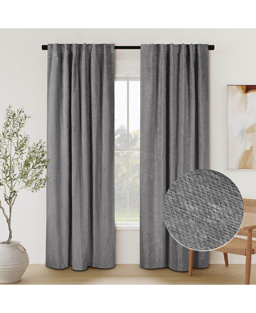 Awesome Home Chenille Solid Room Darkening Back Tab Curtain Panel
