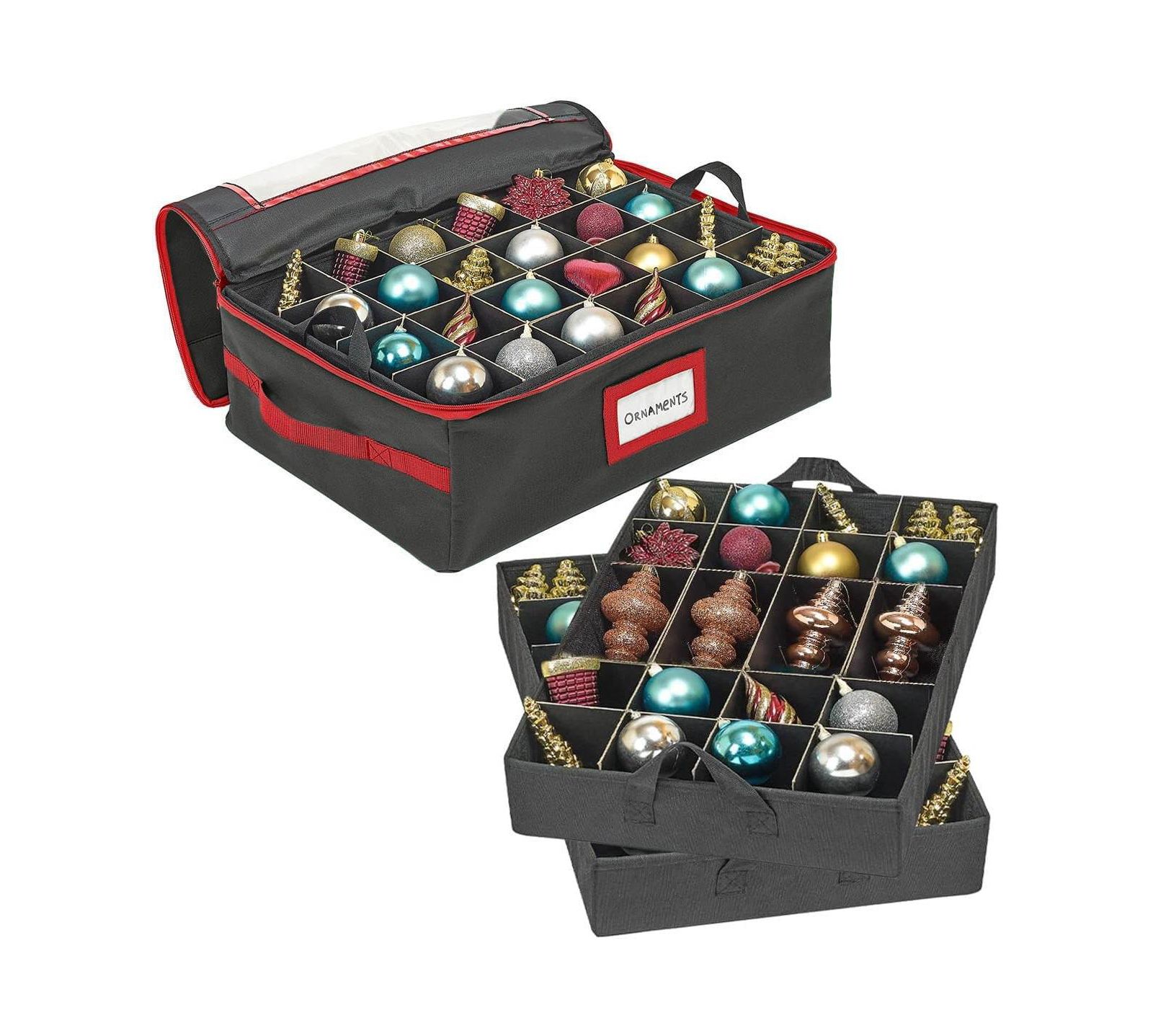 Florida Brands Underbed Christmas Ornament Storage Box with Dividers and 2 Removable Trays, Holds Up to 48 Ornaments