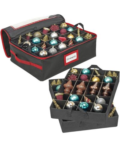 Florida Brands Underbed Christmas Ornament Storage Box with Dividers and 2 Removable Trays, Holds Up to 48 Ornaments